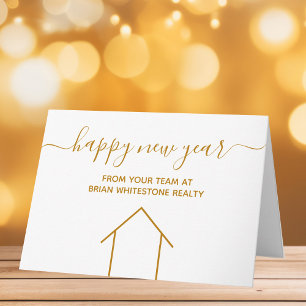 Tarjeta Empresa de bienes raíces corporativa oro Feliz Año