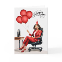 Empresaria de cumpleaños en rojo en una presidenci