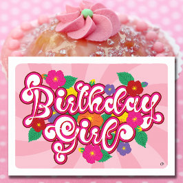 Tarjeta en blanco Chica de cumpleaños floral
