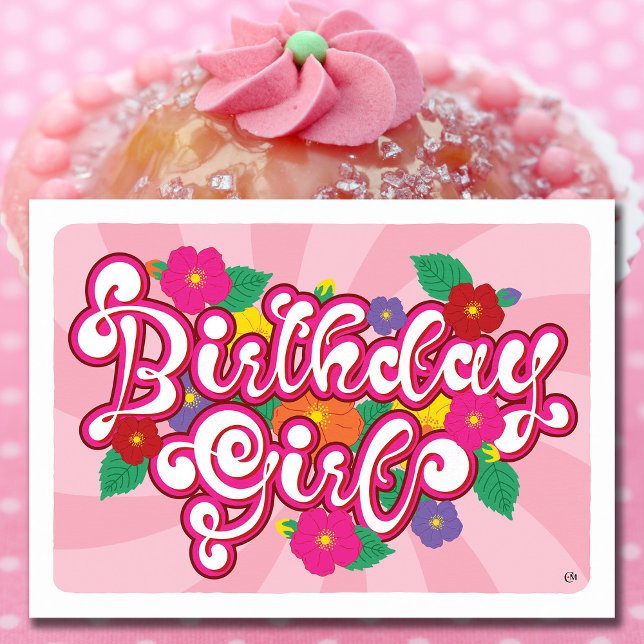 Tarjeta en blanco Chica de cumpleaños floral (Subido por el creador)