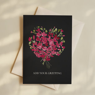 Tarjeta en blanco con corazón floral de acuarela r