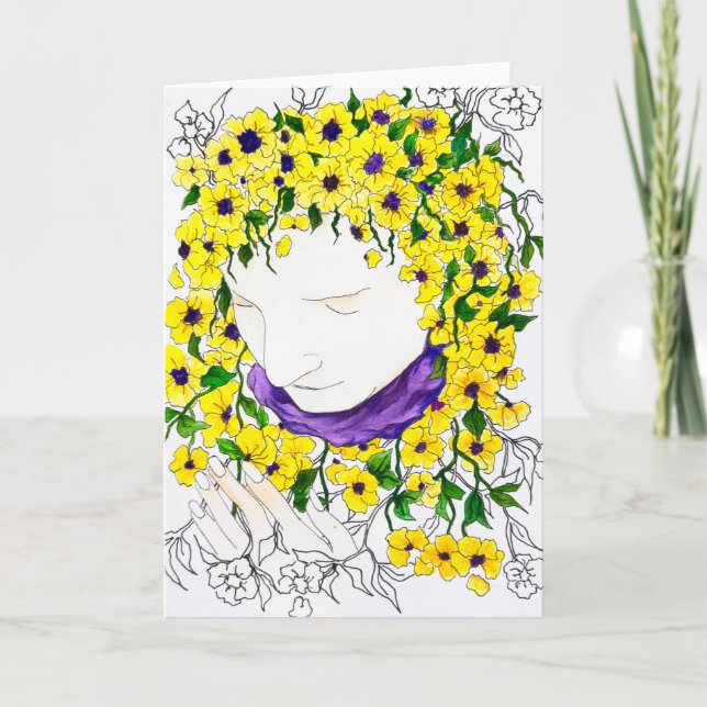 tarjeta en blanco con el pelo floral de la mujer (Anverso)