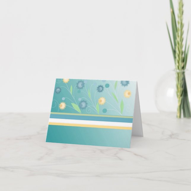 Tarjeta en blanco con flores en color turquesa (Anverso)