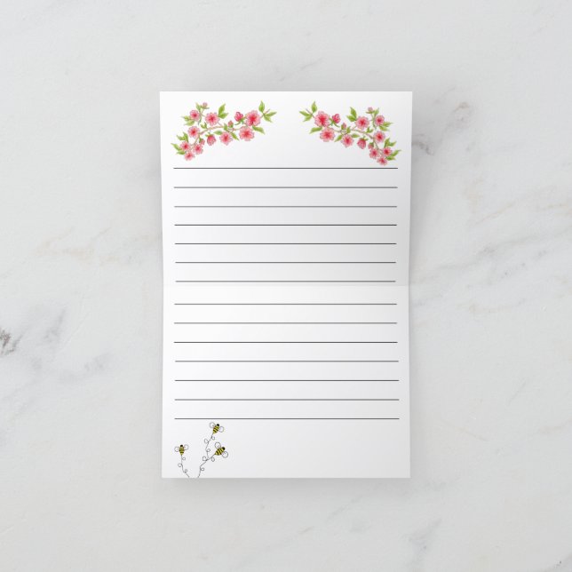 Tarjeta en blanco con flores rosadas (Interior)