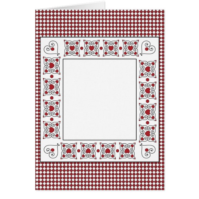 Tarjeta en blanco con fondo de corazón rojo y negr (Frente)