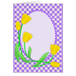 Tarjeta en blanco con Gingham y Tulips