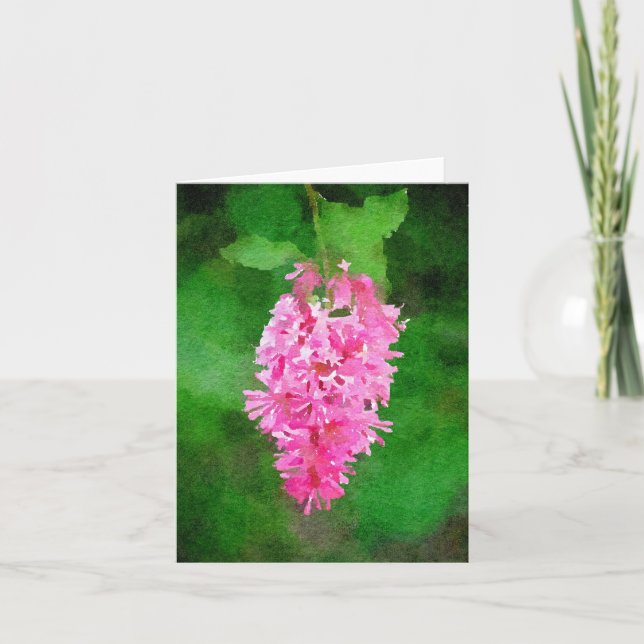 Tarjeta en blanco con lila rosa en acuarela (Anverso)
