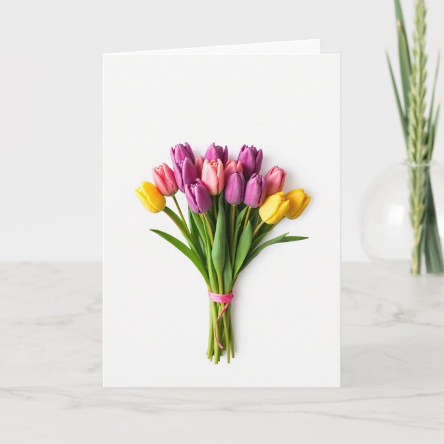 Tarjeta en blanco con ramo de flores de primavera (Anverso)