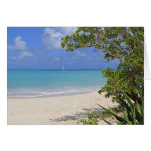 Tarjeta en blanco con un velero en el Caribe