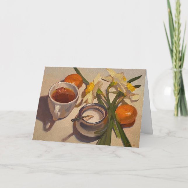Tarjeta en blanco: "Daffodils and Tea" por Sarah S (Anverso)
