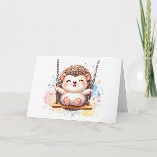Tarjeta en blanco de Acuarela Caprichosa de Erizo  (Anverso)
