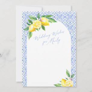 Tarjeta en blanco de baldosas azules italianas de