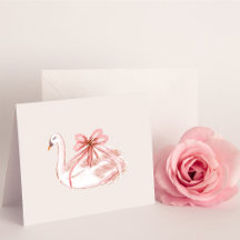 Tarjeta en blanco de cisne rosa y dorado
