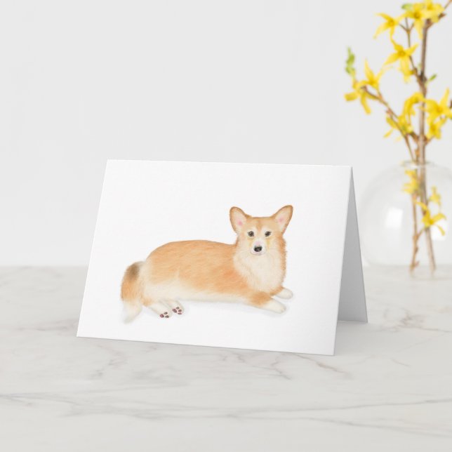 Tarjeta en blanco de corgi galés de Pembroke Rojo (flor amarilla)
