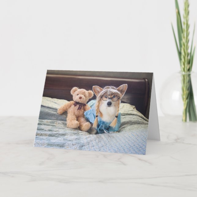 Tarjeta en blanco de Corgi Little Girl in Bed (Anverso)
