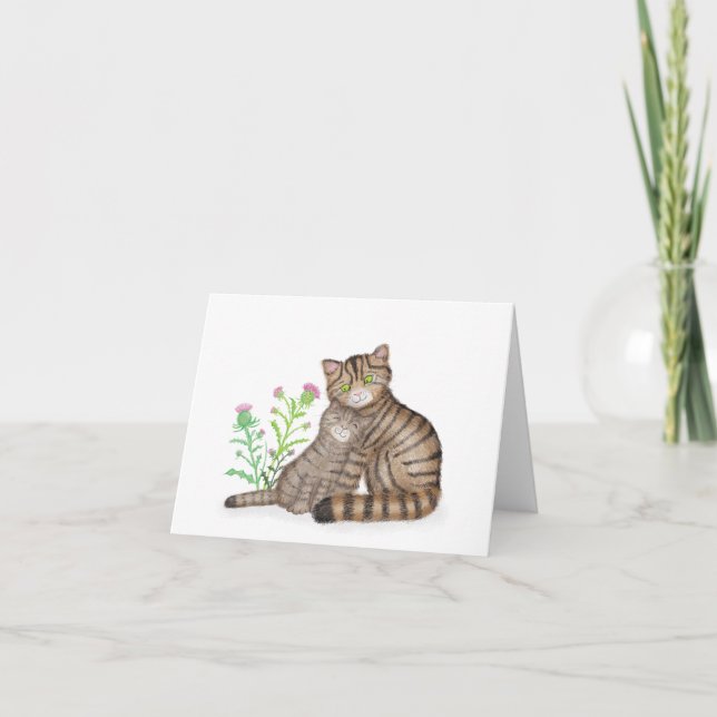 Tarjeta en blanco de gato montés escocés y gatito  (Anverso)