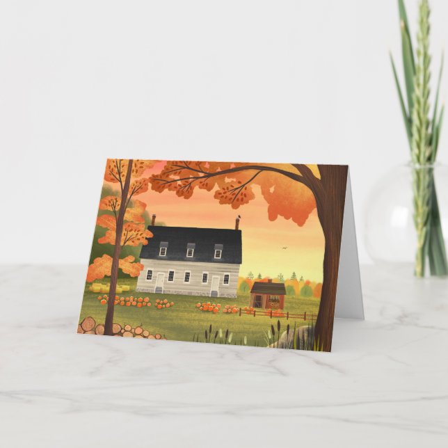 Tarjeta en blanco de granja otoñal de calabaza (Anverso)