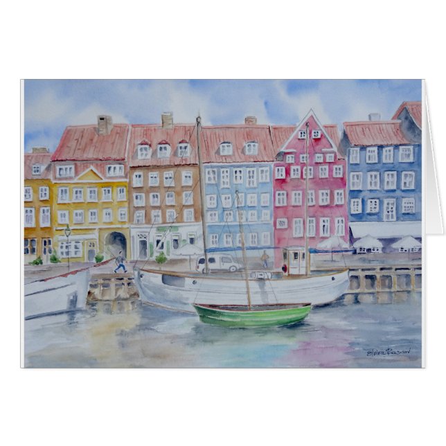 Tarjeta en blanco de la acuarela de Copenhague (Anverso (Horizontal))