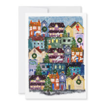 Tarjeta en blanco de la ciudad de invierno festiva