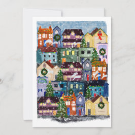 Tarjeta en blanco de la ciudad de invierno festiva