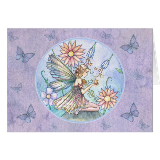 Tarjeta en blanco de la mariposa de hadas por