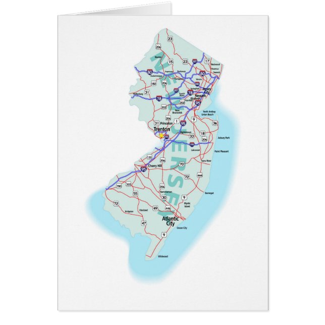 Tarjeta en blanco de mapa de Nueva Jersey (Frente)
