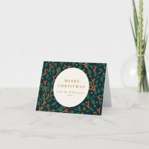 Tarjeta en Blanco de Navidad Holly Botánica Verde
