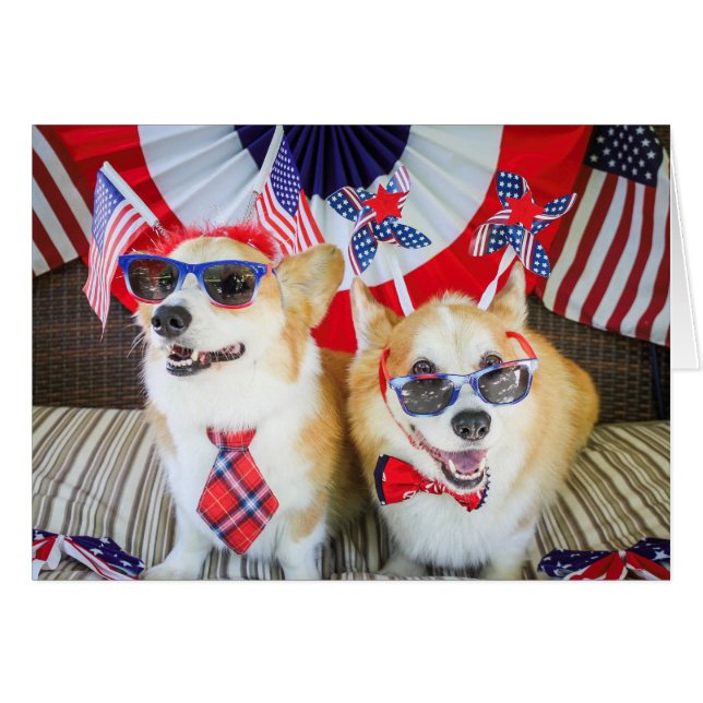 Tarjeta en blanco de Patriotic Corgis (Anverso (Horizontal))