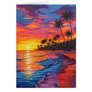 Tarjeta en blanco de puesta de sol tropical