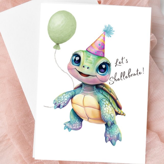Tarjeta en Blanco de Tortuga Linda – Celebremos la (Cute Turtle Blank Greeting Card)