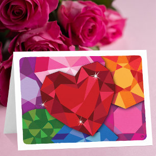 Tarjeta en blanco de Valentine Heart and Gemstones