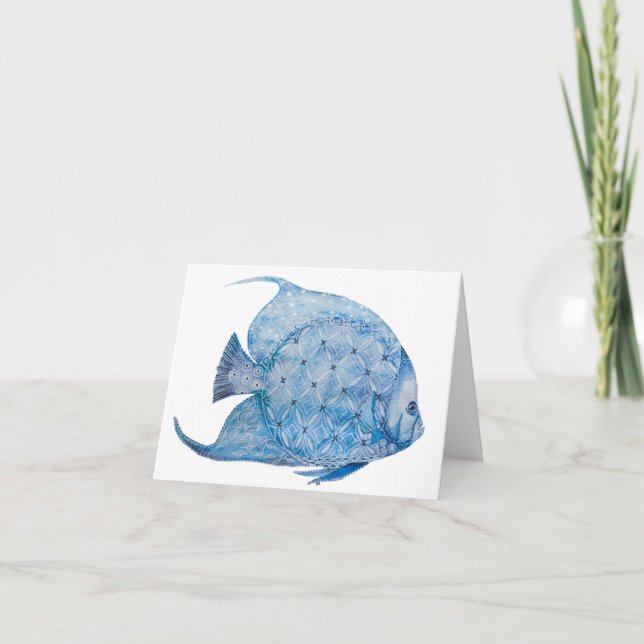 Tarjeta en blanco del Angelfish azul y blanco del (Anverso)