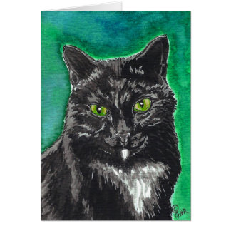 Tarjeta en blanco del gato negro del smoking