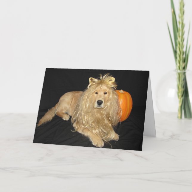 Tarjeta en blanco del león de oro de Halloween (Anverso)