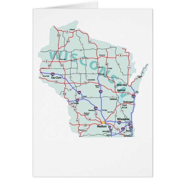 Tarjeta en blanco del mapa de Wisconsin (Frente)