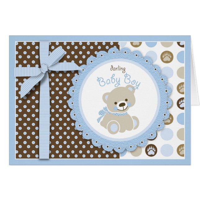 Tarjeta en blanco del oso de peluche del muchacho (Anverso (Horizontal))