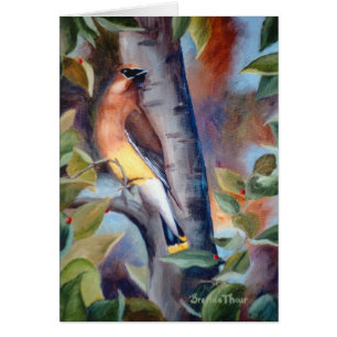 Tarjeta en blanco del Waxwing de cedro