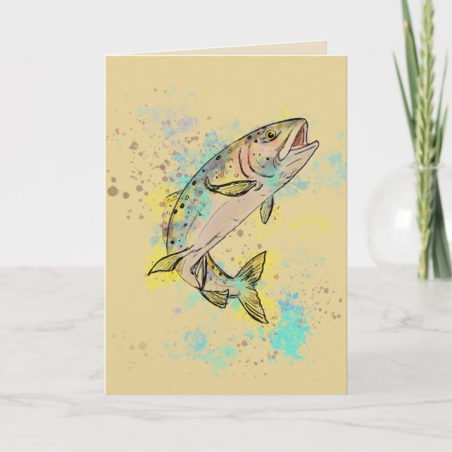 Tarjeta en blanco doblada de trucha arco iris (Anverso)