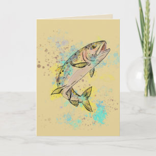 Tarjeta en blanco doblada de trucha arco iris