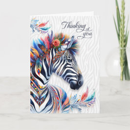 Tarjeta en blanco estilo boho con plumas de cebra 