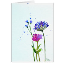Tarjeta en blanco floral 5" de WatercolorBlue x7 "