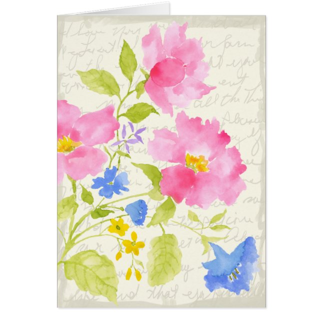 Tarjeta en blanco floral rosada (Frente)