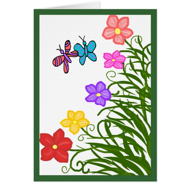 Tarjeta en blanco Flores N Mariposas (Frente)