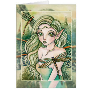 Tarjeta en blanco - libélula verde