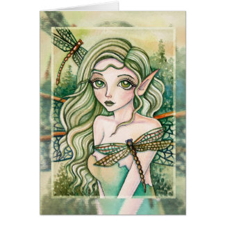 Tarjeta en blanco - libélula verde