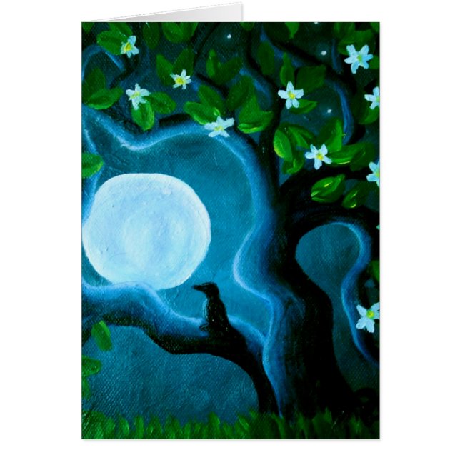 tarjeta en blanco, luna y árbol, arte visual de (Frente)