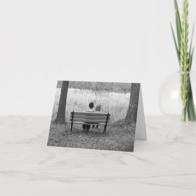 Tarjeta en blanco - niños en banco (Anverso)