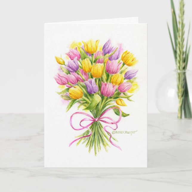 Tarjeta en blanco para el buquete de tulipán cualq (Anverso)