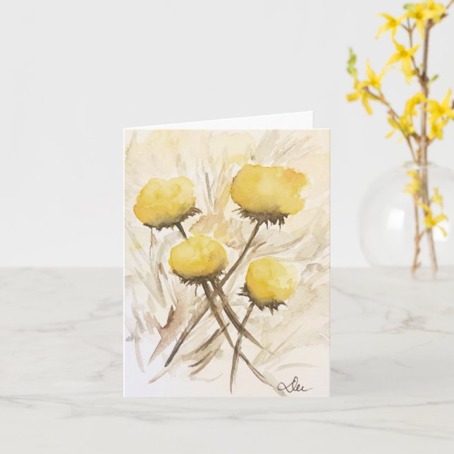 Tarjeta en blanco para las flores amarillas (flor amarilla)