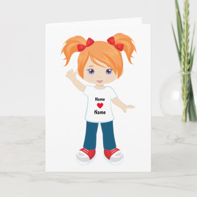 Tarjeta en blanco personalizada chica pelo rojo (Anverso)